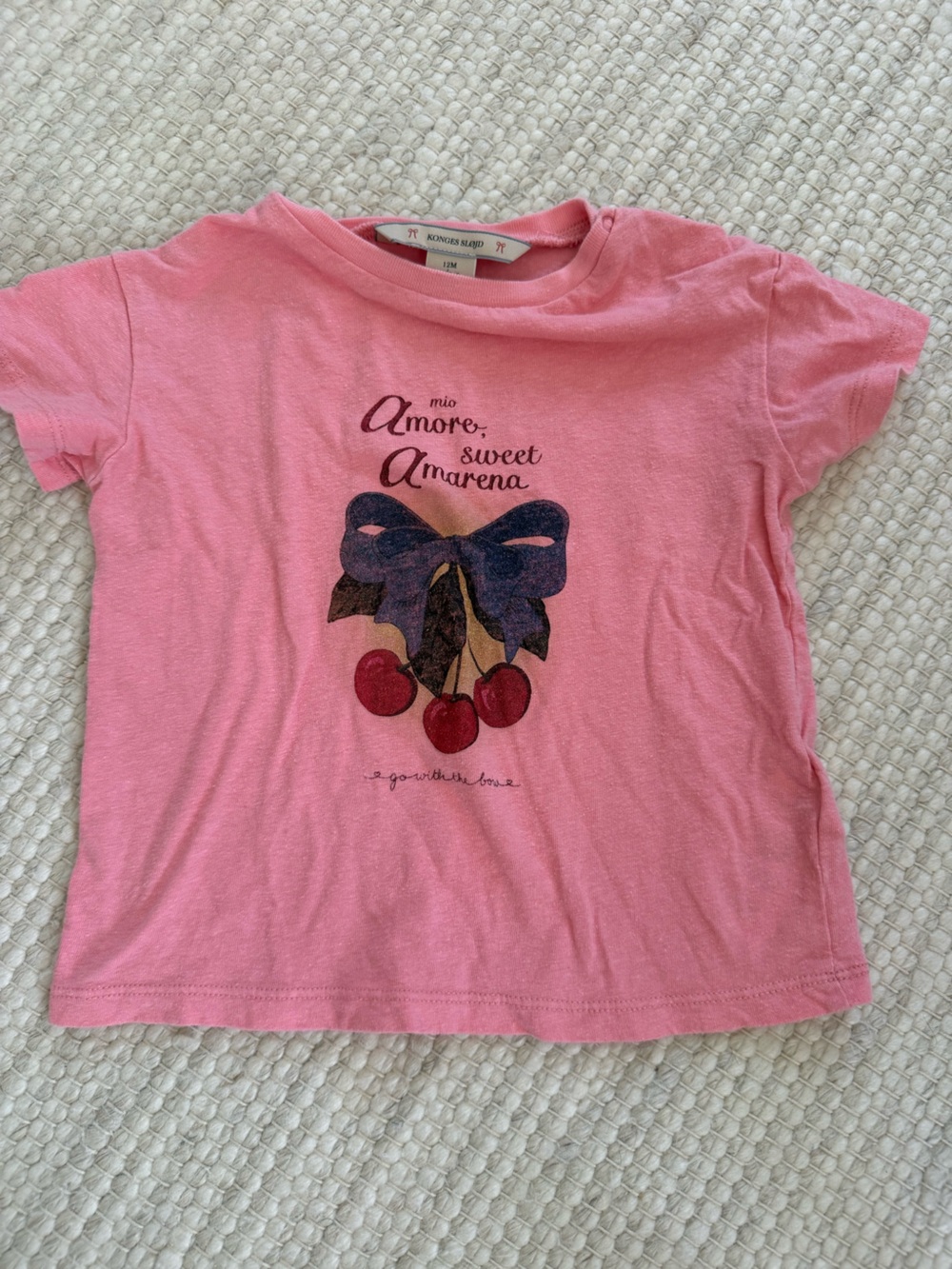 Konges Sløjd Pink 'Mio Amore' Short Sleeve Tee with Bow & Cherries